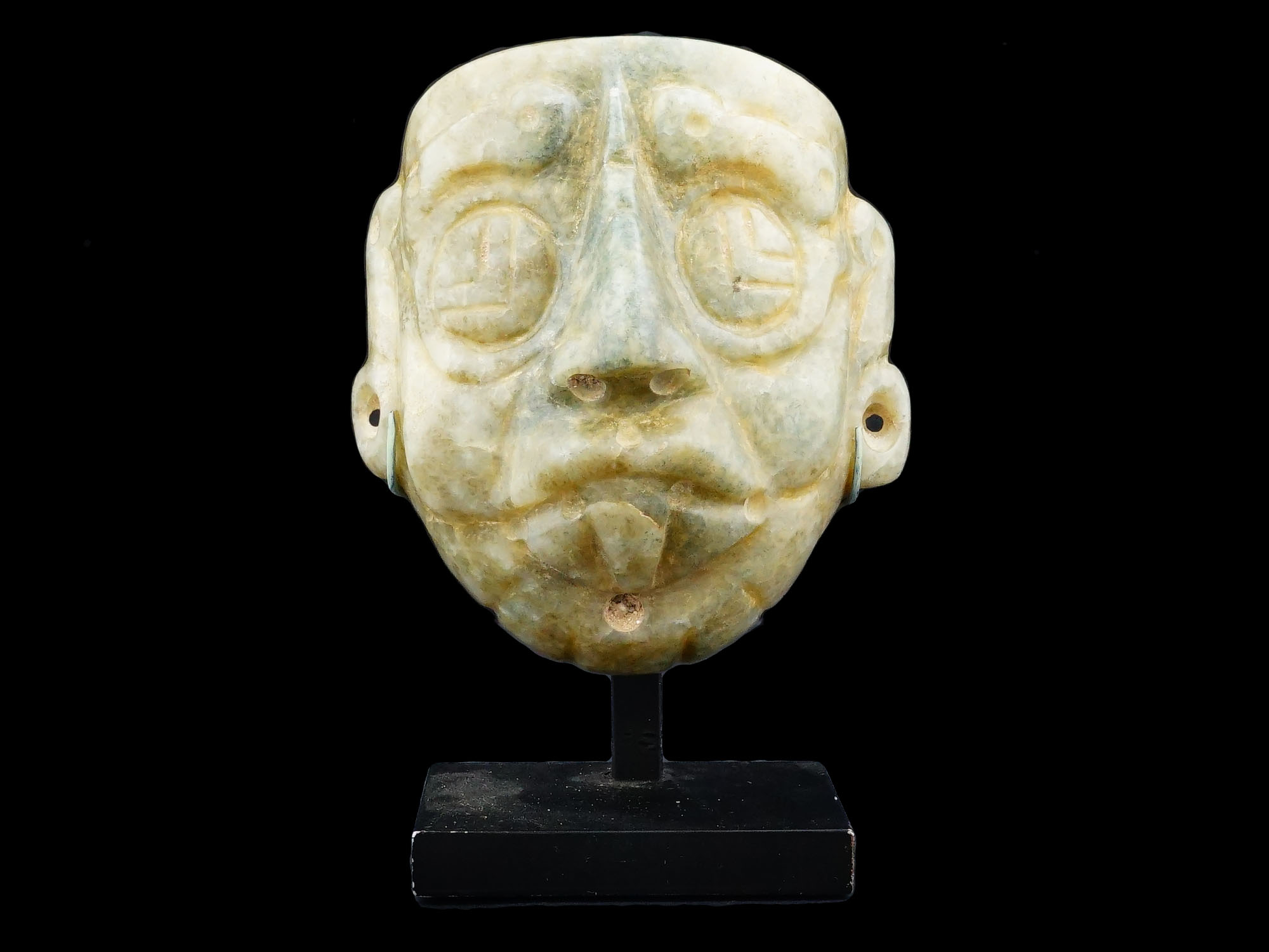 Ancient Pre Columbian Mayan Jade Mask with Stand
