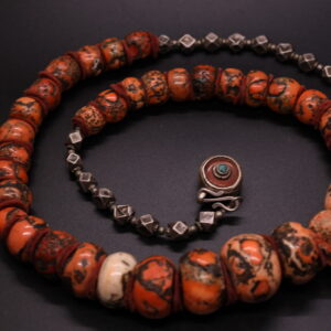 Earthbound Mosaic: Coral & Silver Necklace