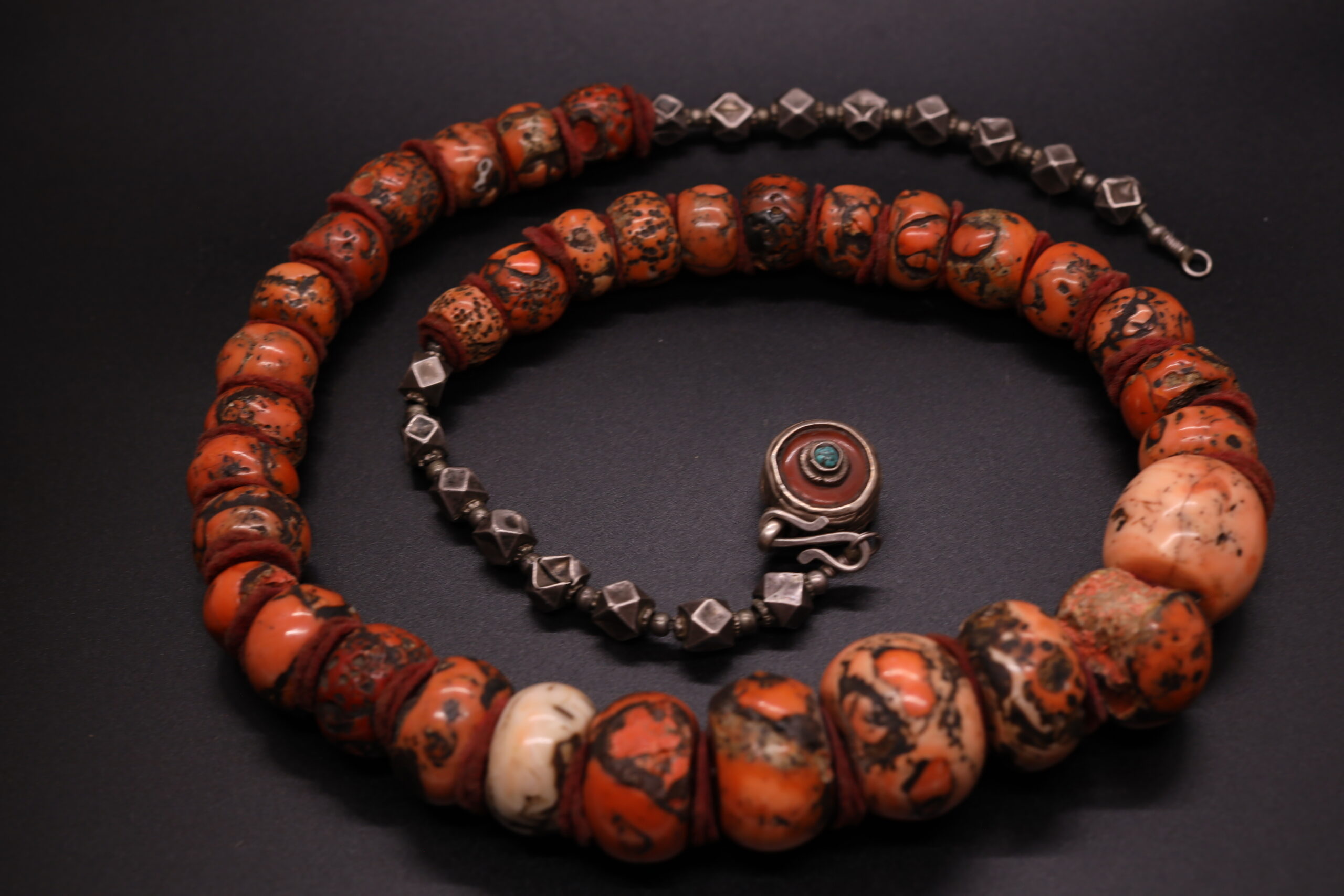 Earthbound Mosaic: Coral & Silver Necklace
