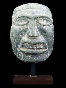 Ancient Pre Columbian Mesoamerican Jade Mask with Stand - View 2