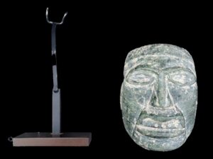 Ancient Pre Columbian Mesoamerican Jade Mask with Stand - View 3