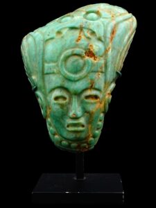 Ancient Pre Columbian Mayan Carved Green Jade Mask - View 1