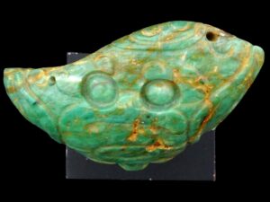Ancient Pre Columbian Mayan Carved Green Jade Mask - View 2