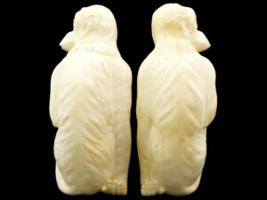 Pair Vintage Italian Alabaster Sculptures of Seated Macaques Monkeys - View 2