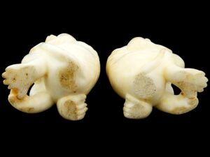 Pair Vintage Italian Alabaster Sculptures of Seated Macaques Monkeys - View 4